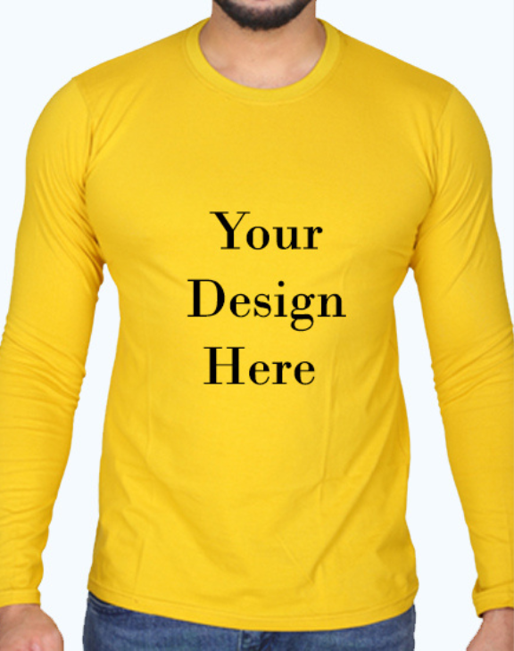 custom yellow design full sleeve men round neck t-shirt