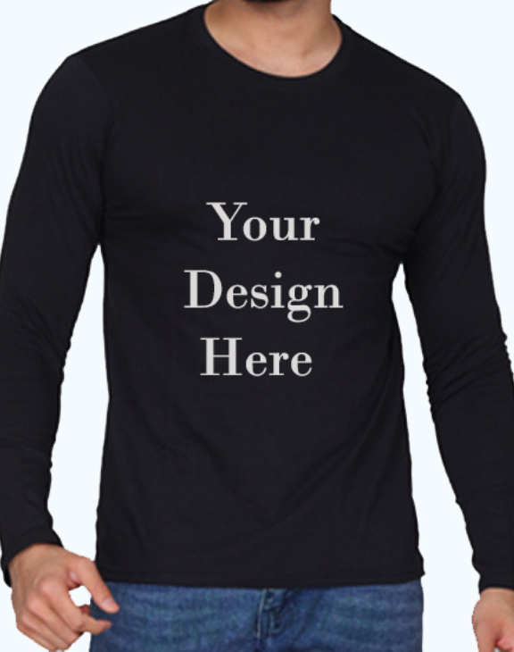 custom black design full sleeve men round neck t-shirt