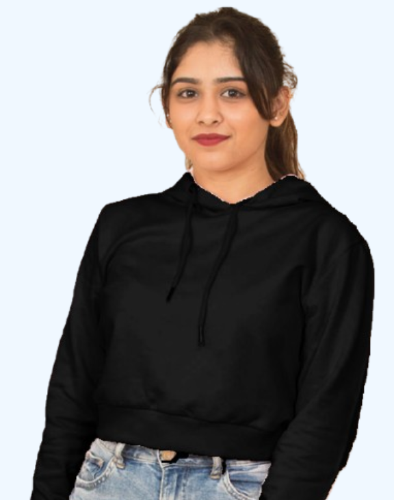 Women Crop Black Hoodie 