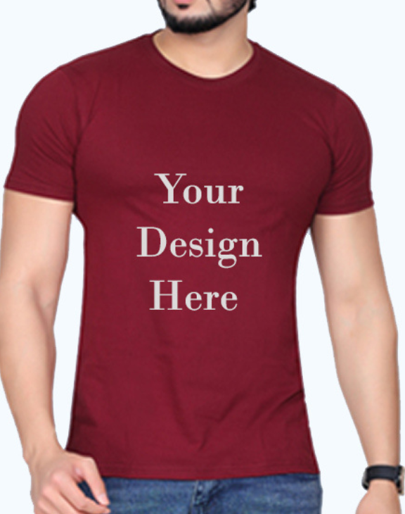 custom maroon design half sleeve men round neck t-shirt