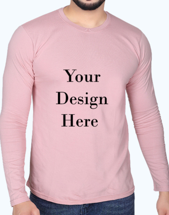 custom soft pink design full sleeve men round neck t-shirt