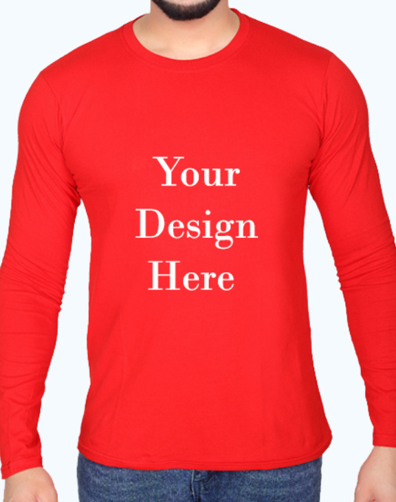 custom red design full sleeve men round neck t-shirt