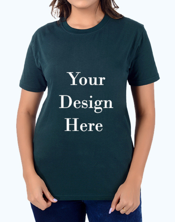 custom green design half sleeve women round neck t-shirt
