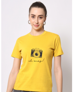 Camera half sleeve women round neck t-shirt