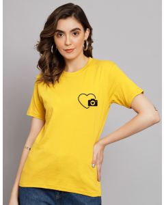 Heart Camera half sleeve women round neck t-shirt