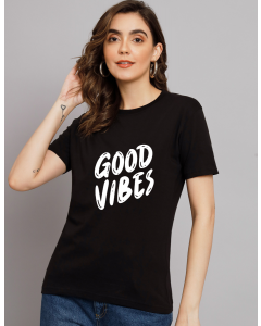 Good Vibes half sleeve women round neck t-shirt